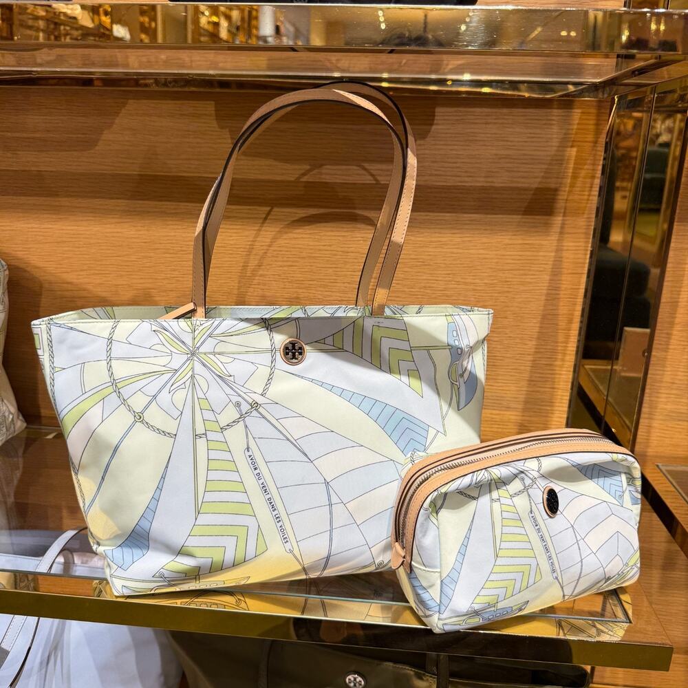 Bundle‼️Tory Burch Nylon Printed Small Tote 180305 & Nylon Cosmetic Case 180111